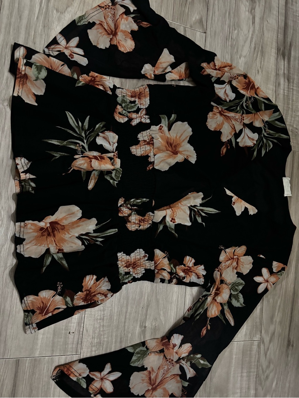 Black A-Line Floral Midi Skirt - Peach & Green Bloom